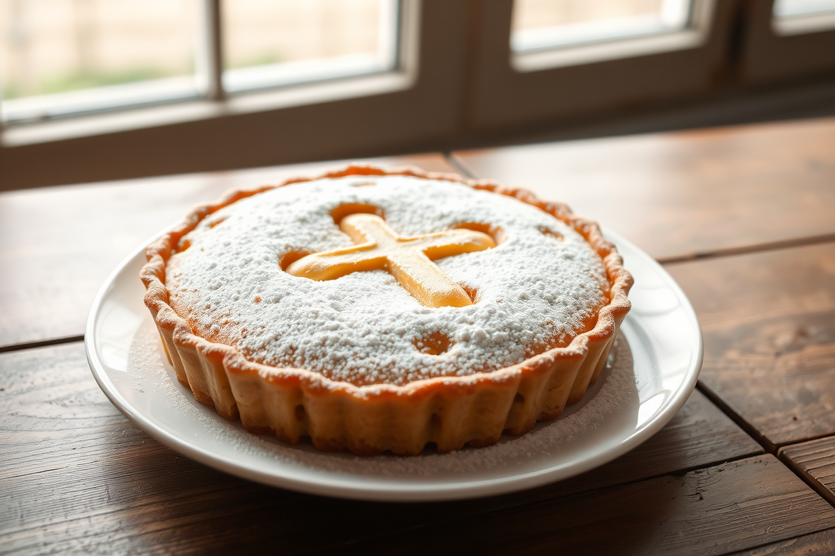 Tarta de Santiago con la cruz estarcida en azúcar glas