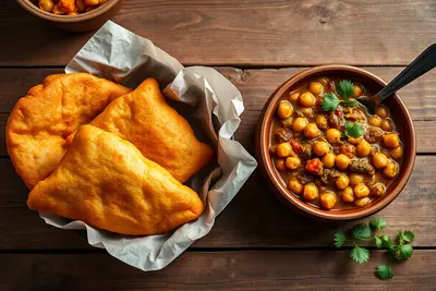 Chole Bhature Tradicional: Garbanzos Picantes y Pan Frito esponjoso