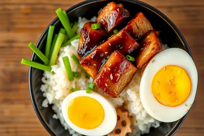 Donburi de cerdo glaseado con salsa ponzu