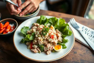 Ensalada de atún, huevo y lechuga