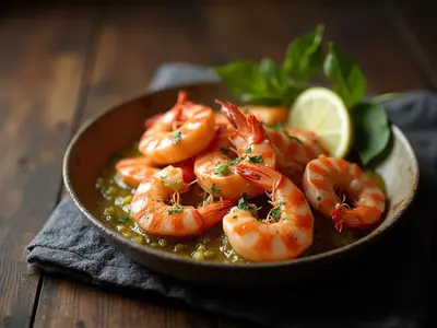Gambas a la plancha con espárragos