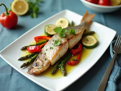 Merluza con verduras a la plancha