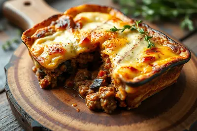 Moussaka Griega Tradicional: Capas de Berenjena y Carne con Béchamel
