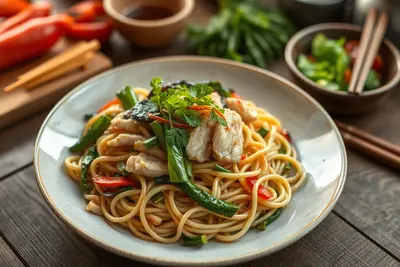 Noodles de pollo y verduras
