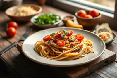 Pasta con atún y tomate