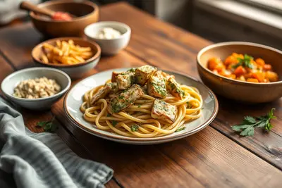 Pasta al pesto con pollo