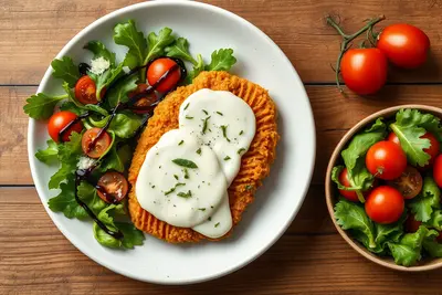 Pollo a la Parmesana con Ensalada Mixta: Crujiente y Jugoso