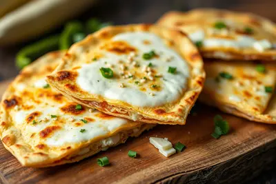 Quesadillas de elote asado con queso fresco y chile guajillo