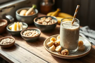 Batido de plátano, avena y leche