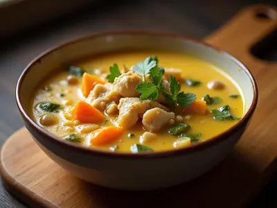 Sopa de verduras con pollo desmigado