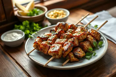 Souvlaki de Pollo Griego: Brochetas Marinadas al Carbón