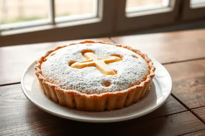 Tarta de Santiago con la cruz estarcida en azúcar glas