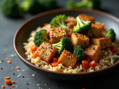 Tempeh salteado con brócoli y arroz integral