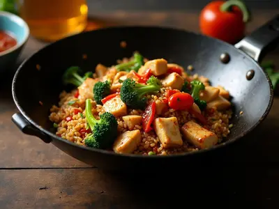 Wok de pollo y verduras al teriyaki ligero