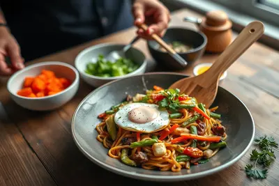 Wok de verduras con huevo