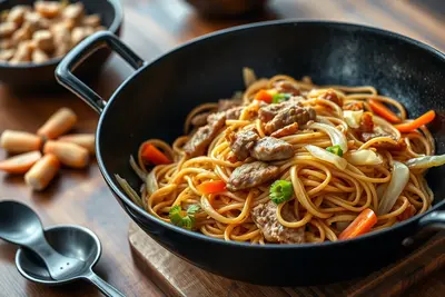 Yakisoba casero: fideos salteados con verduras y cerdo