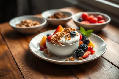 Yogur con granola y fruta